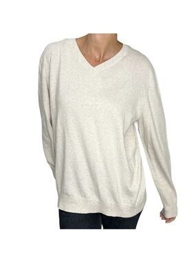 Sears Canada pure cotton cream fine knit v neck quiet luxury sweater L